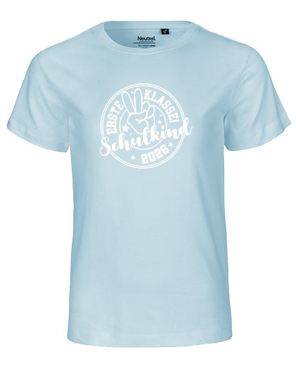 MiMaMäuschen Kinder Bio T-Shirt Schulkind Erste Klasse Peace (weißer Druck) 1 – Light Blue
