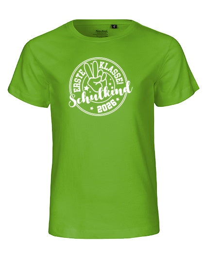 MiMaMäuschen Kinder Bio T-Shirt Schulkind Erste Klasse Peace (weißer Druck) 3 – Lime