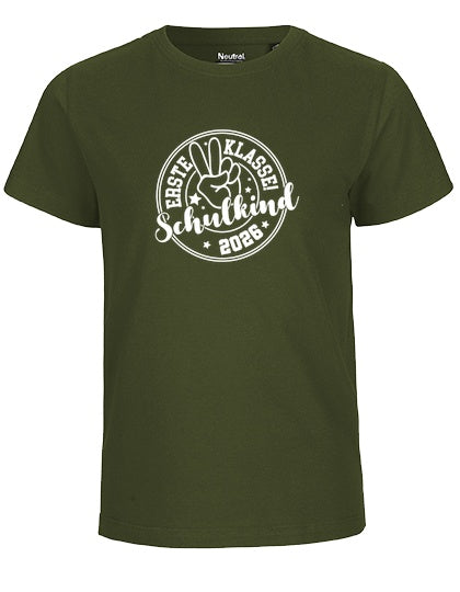 MiMaMäuschen Kinder Bio T-Shirt Schulkind Erste Klasse Peace (weißer Druck) 2 – Military