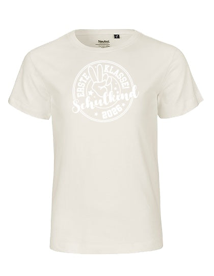 MiMaMäuschen Kinder Bio T-Shirt Schulkind Erste Klasse Peace (weißer Druck) 2 – Natural