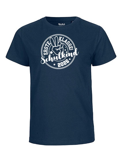 MiMaMäuschen Kinder Bio T-Shirt Schulkind Erste Klasse Peace (weißer Druck) 3 – Navy