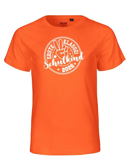 MiMaMäuschen Kinder Bio T-Shirt Schulkind Erste Klasse Peace (weißer Druck) 2 – Orange