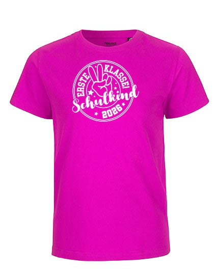MiMaMäuschen Kinder Bio T-Shirt Schulkind Erste Klasse Peace (weißer Druck) 3 – Pink