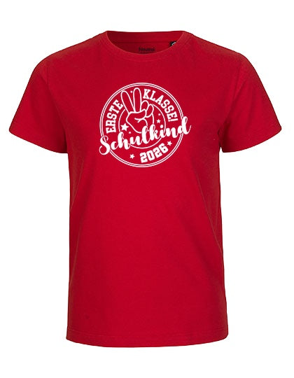 MiMaMäuschen Kinder Bio T-Shirt Schulkind Erste Klasse Peace (weißer Druck) 3 – Red