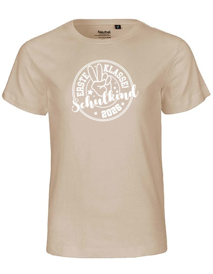 MiMaMäuschen Kinder Bio T-Shirt Schulkind Erste Klasse Peace (weißer Druck) 3 – Sand
