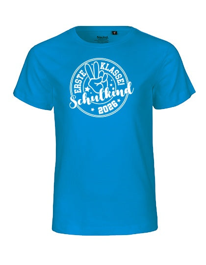 MiMaMäuschen Kinder Bio T-Shirt Schulkind Erste Klasse Peace (weißer Druck) 2 – Sapphire