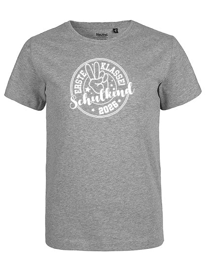 MiMaMäuschen Kinder Bio T-Shirt Schulkind Erste Klasse Peace (weißer Druck) 1 – Sport Grey