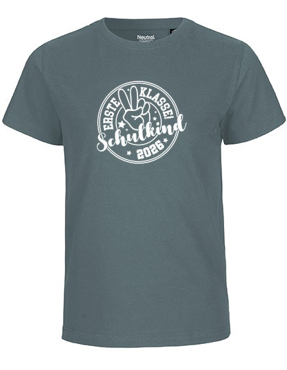 MiMaMäuschen Kinder Bio T-Shirt Schulkind Erste Klasse Peace (weißer Druck) 3 – Teal