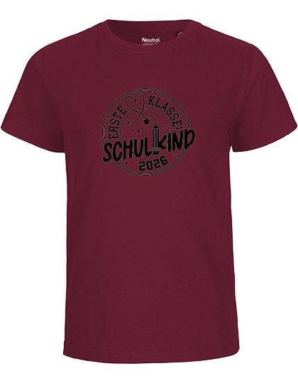 MiMaMäuschen Kinder Bio T-Shirt Schulkind Erste Klasse Stift (schwarzer Druck) 1 – Bordeaux