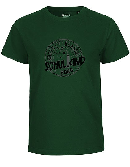 MiMaMäuschen Kinder Bio T-Shirt Schulkind Erste Klasse Stift (schwarzer Druck) 1 – Bottle Green