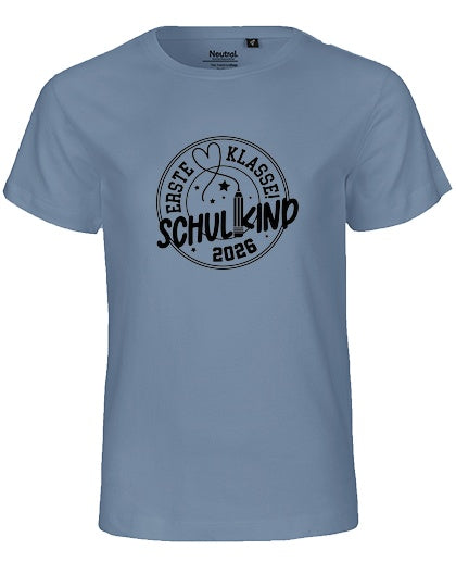 MiMaMäuschen Kinder Bio T-Shirt Schulkind Erste Klasse Stift (schwarzer Druck) 1 – Dusty Indigo