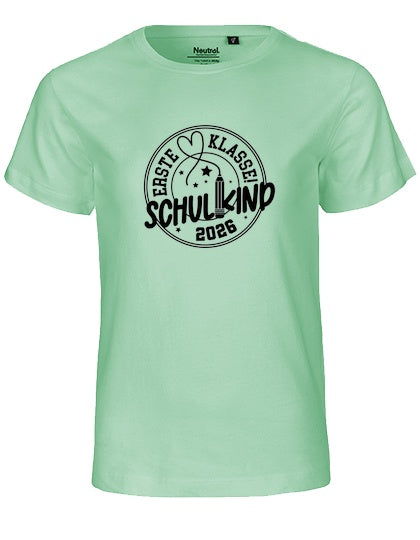 MiMaMäuschen Kinder Bio T-Shirt Schulkind Erste Klasse Stift (schwarzer Druck) 1 – Dusty Mint