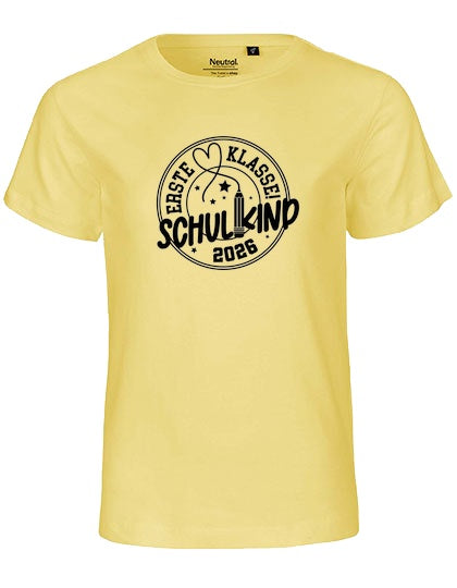 MiMaMäuschen Kinder Bio T-Shirt Schulkind Erste Klasse Stift (schwarzer Druck) 1 – Dusty Yellow