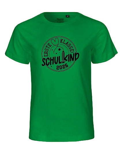 MiMaMäuschen Kinder Bio T-Shirt Schulkind Erste Klasse Stift (schwarzer Druck) 2 – Green
