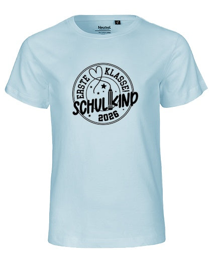 MiMaMäuschen Kinder Bio T-Shirt Schulkind Erste Klasse Stift (schwarzer Druck) 1 – Light Blue