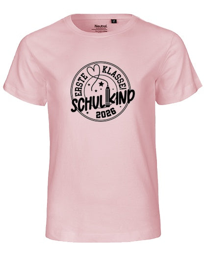 MiMaMäuschen Kinder Bio T-Shirt Schulkind Erste Klasse Stift (schwarzer Druck) 1 – Light Pink