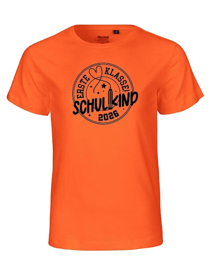 MiMaMäuschen Kinder Bio T-Shirt Schulkind Erste Klasse Stift (schwarzer Druck) 2 – Orange
