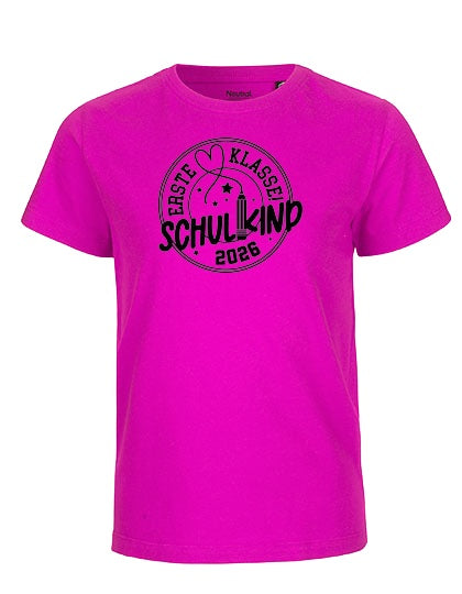 MiMaMäuschen Kinder Bio T-Shirt Schulkind Erste Klasse Stift (schwarzer Druck) 3 – Pink