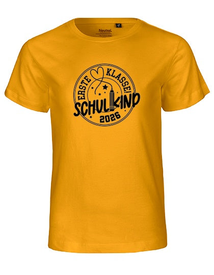 MiMaMäuschen Kinder Bio T-Shirt Schulkind Erste Klasse Stift (schwarzer Druck) 2 – Yellow