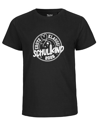 MiMaMäuschen Kinder Bio T-Shirt Schulkind Erste Klasse Stift (weißer Druck) 2 – Black