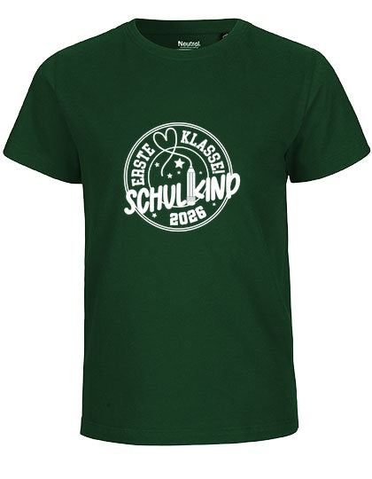 MiMaMäuschen Kinder Bio T-Shirt Schulkind Erste Klasse Stift (weißer Druck) 1 – Bottle Green