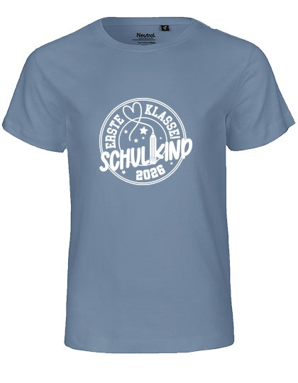 MiMaMäuschen Kinder Bio T-Shirt Schulkind Erste Klasse Stift (weißer Druck) 1 – Dusty Indigo