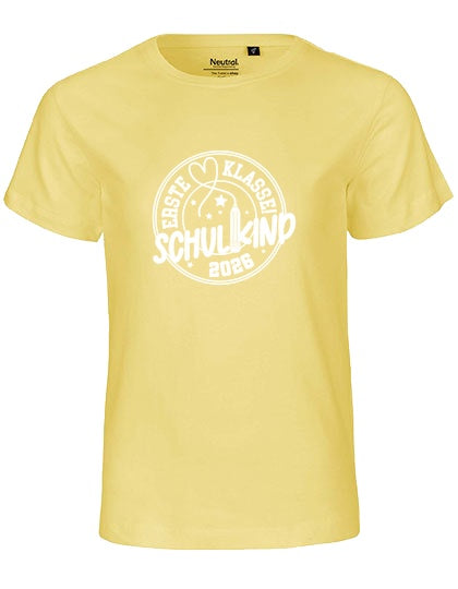 MiMaMäuschen Kinder Bio T-Shirt Schulkind Erste Klasse Stift (weißer Druck) 1 – Dusty Yellow