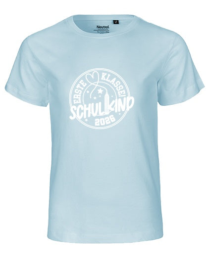 MiMaMäuschen Kinder Bio T-Shirt Schulkind Erste Klasse Stift (weißer Druck) 1 – Light Blue