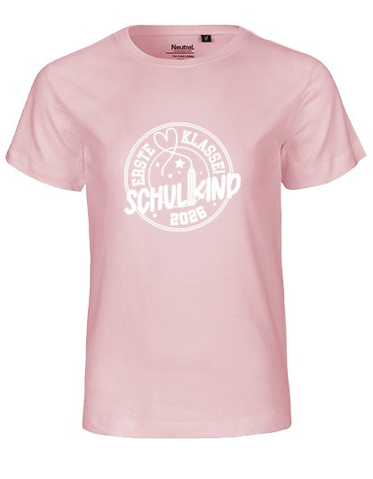 MiMaMäuschen Kinder Bio T-Shirt Schulkind Erste Klasse Stift (weißer Druck) 1 – Light Pink