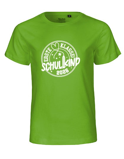 MiMaMäuschen Kinder Bio T-Shirt Schulkind Erste Klasse Stift (weißer Druck) 3 – Lime