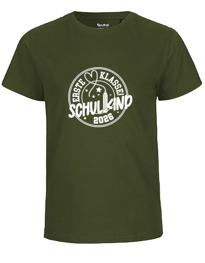 MiMaMäuschen Kinder Bio T-Shirt Schulkind Erste Klasse Stift (weißer Druck) 2 – Military
