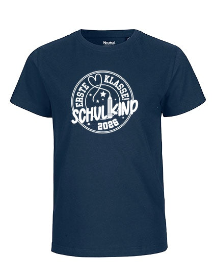 MiMaMäuschen Kinder Bio T-Shirt Schulkind Erste Klasse Stift (weißer Druck) 3 – Navy