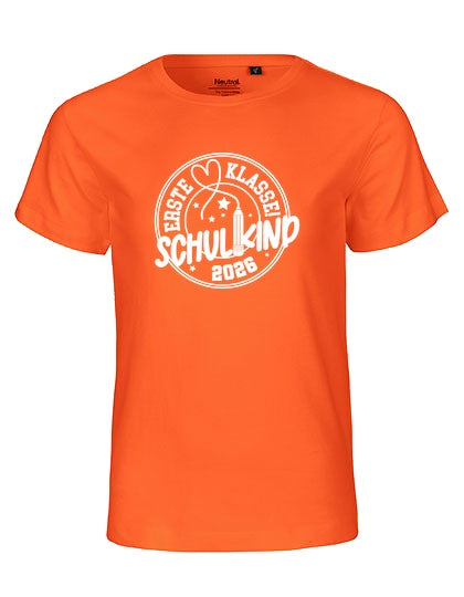 MiMaMäuschen Kinder Bio T-Shirt Schulkind Erste Klasse Stift (weißer Druck) 2 – Orange