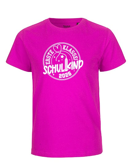 MiMaMäuschen Kinder Bio T-Shirt Schulkind Erste Klasse Stift (weißer Druck) 3 – Pink