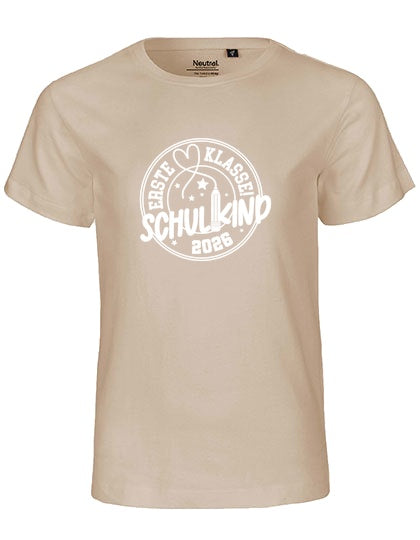 MiMaMäuschen Kinder Bio T-Shirt Schulkind Erste Klasse Stift (weißer Druck) 3 – Sand