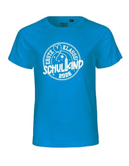 MiMaMäuschen Kinder Bio T-Shirt Schulkind Erste Klasse Stift (weißer Druck) 2 – Sapphire