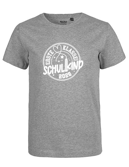 MiMaMäuschen Kinder Bio T-Shirt Schulkind Erste Klasse Stift (weißer Druck) 1 – Sport Grey