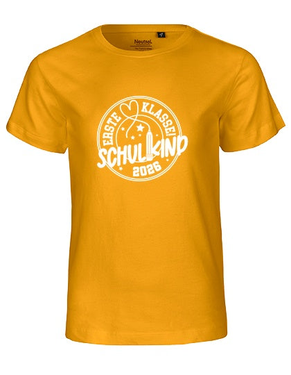 MiMaMäuschen Kinder Bio T-Shirt Schulkind Erste Klasse Stift (weißer Druck) 2 – Yellow