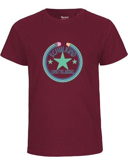 MiMaMäuschen Kinder Bio T-Shirt Schulkind Erstklassig Stifte 1 – Bordeaux
