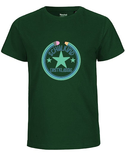MiMaMäuschen Kinder Bio T-Shirt Schulkind Erstklassig Stifte 1 – Bottle Green