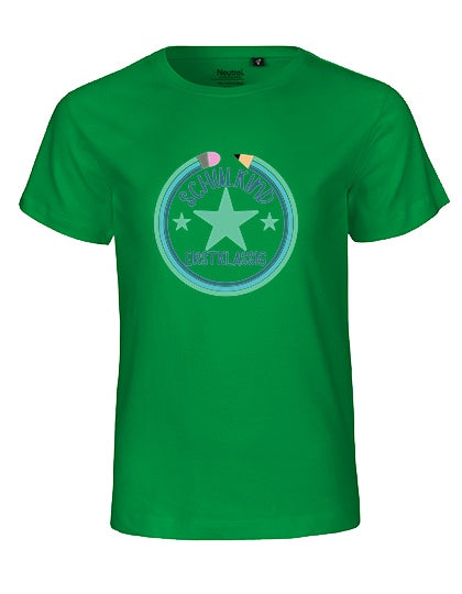 MiMaMäuschen Kinder Bio T-Shirt Schulkind Erstklassig Stifte 2 – Green