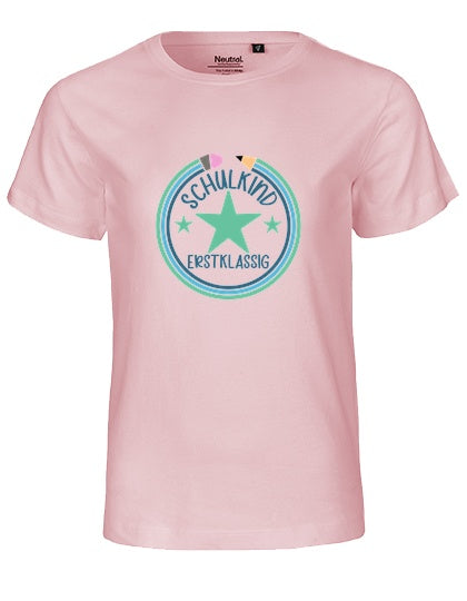 MiMaMäuschen Kinder Bio T-Shirt Schulkind Erstklassig Stifte 1 – Light Pink