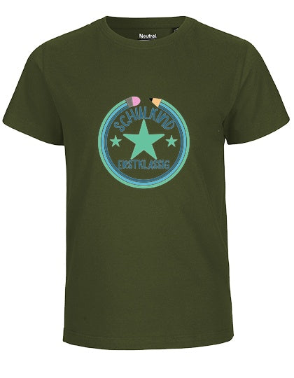 MiMaMäuschen Kinder Bio T-Shirt Schulkind Erstklassig Stifte 2 – Military