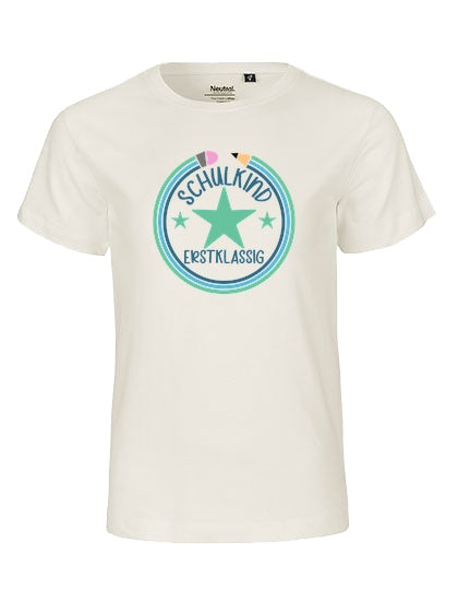 MiMaMäuschen Kinder Bio T-Shirt Schulkind Erstklassig Stifte 2 – Natural