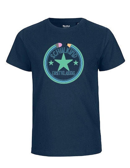 MiMaMäuschen Kinder Bio T-Shirt Schulkind Erstklassig Stifte 3 – Navy