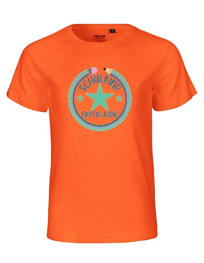 MiMaMäuschen Kinder Bio T-Shirt Schulkind Erstklassig Stifte 2 – Orange