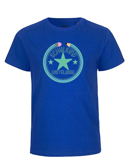 MiMaMäuschen Kinder Bio T-Shirt Schulkind Erstklassig Stifte 3 – Royal