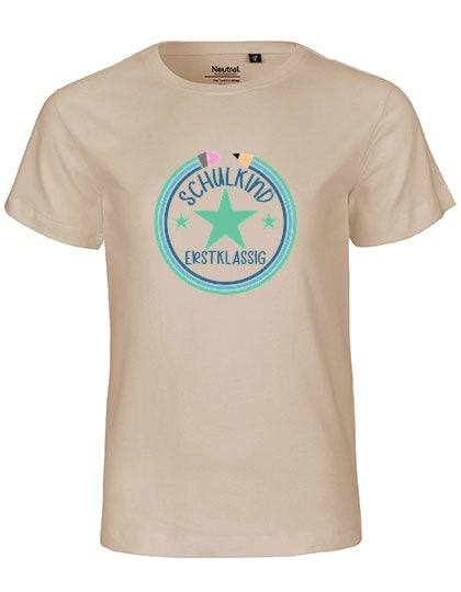 MiMaMäuschen Kinder Bio T-Shirt Schulkind Erstklassig Stifte 3 – Sand