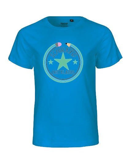 MiMaMäuschen Kinder Bio T-Shirt Schulkind Erstklassig Stifte 2 – Sapphire
