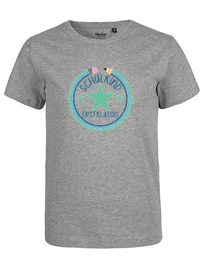 MiMaMäuschen Kinder Bio T-Shirt Schulkind Erstklassig Stifte 1 – Sport Grey